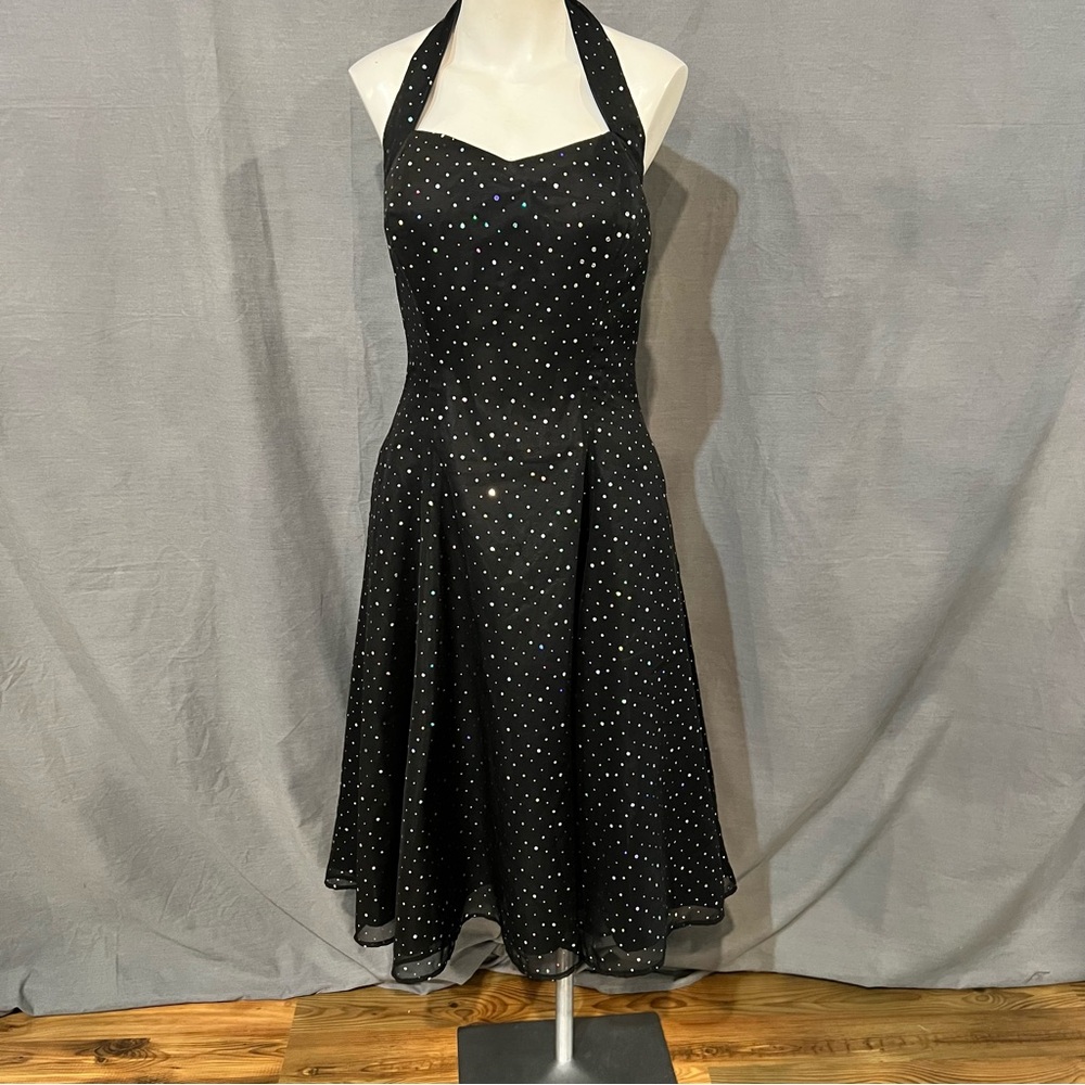 Chic Black Halter Dress with Sparkles